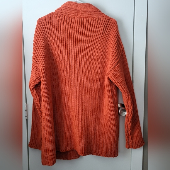 Pure Handknit Orange Cotton Cardigan Sweater - Picture 2 of 4